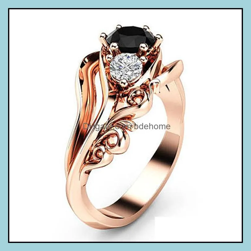 huitan witch ring unique black stone prong setting twist band design rose gold color women engagement finger rings wholesale bdehome
