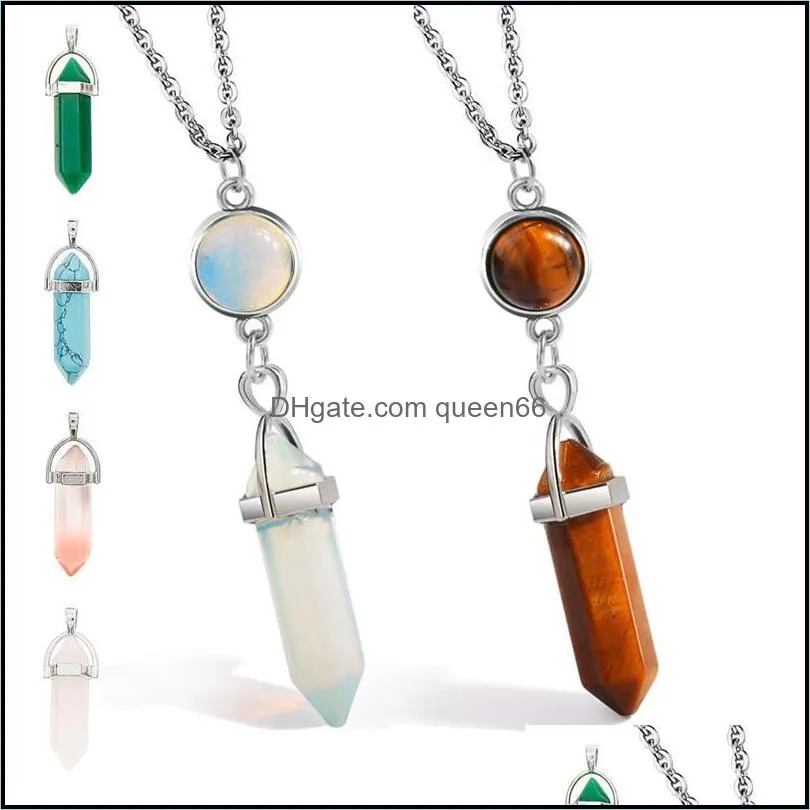 fashion bullet shaped necklace tigers eye natural stone hexagonal column quartz pendant necklaces for women jewelry gifts