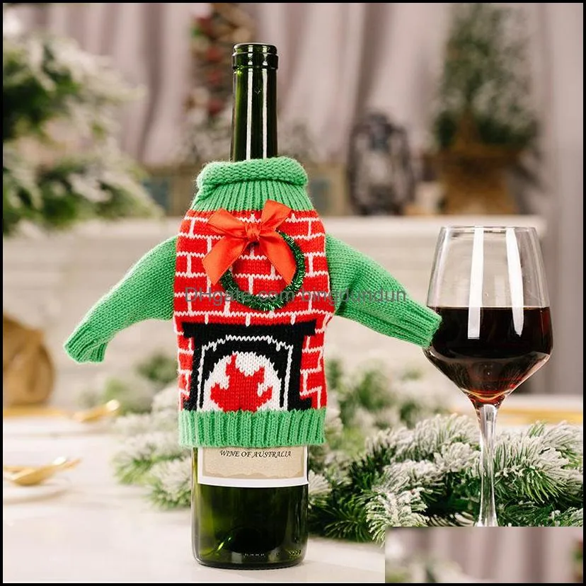 christmas decoration knitted clothes wine bottle cover bags table holiday decor wines bag xmas gift pab11479