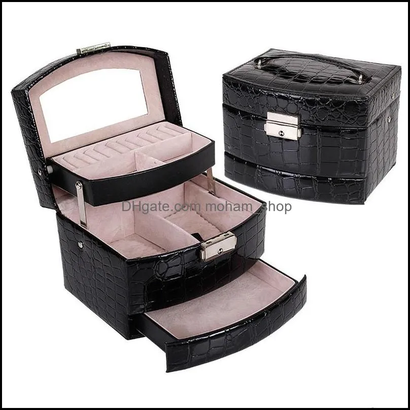 jewelry organizer box leather jewelry case 3 layers jewelry boxes with mirror for necklaces rings earring bracelets watches brooches