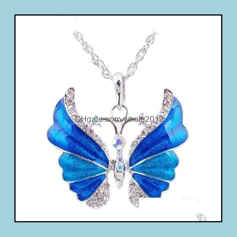 pendant necklaces charm silver rhinestone crystal butterfly chain necklace pendant