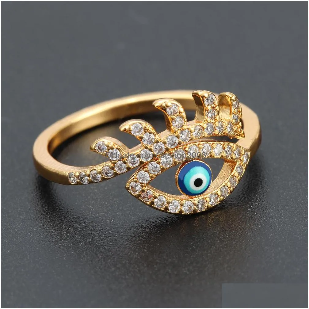 fashion jewelry evil eye ring rhinstone blue eyes adjustable rings