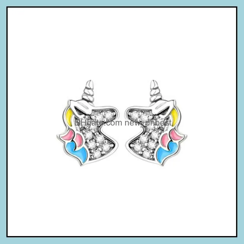 cute horse stud earrings for little girl kids crystal cat butterfly rainbow heart star earring christmas gift jewelry