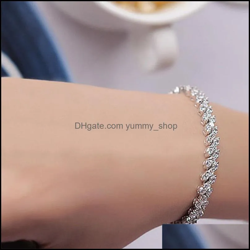 luxury austria shining crystal bracelets genuine 925 sterling silver charms bracelet diamond roman tennis link bracelet jewelry 513 q2