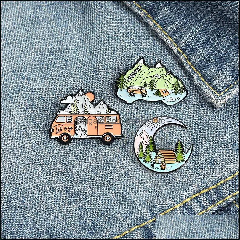 originality alloy tour bus pins ornaments peak rivers pine hut modelling badge simplicity accessories baking paint brooch 2 3zb y2