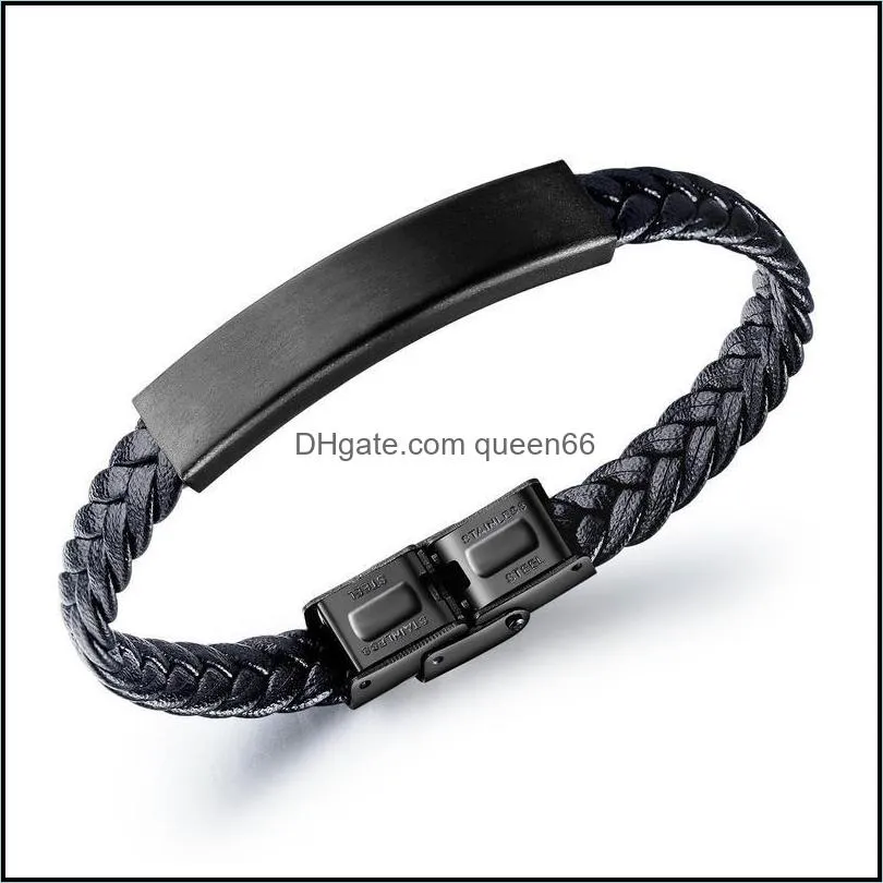 mens leather bangle bracelets black magnetic stainless steel bracelet wrap wristband beautiful titanium bracelet for men gifts hand