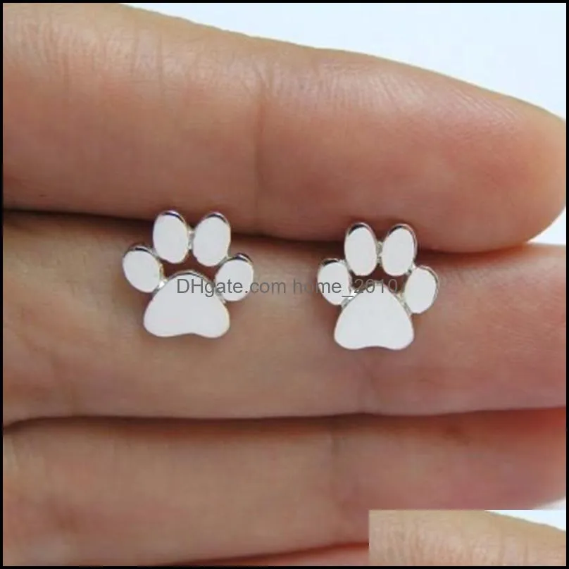 party favor hollow pet cat dog lover paw printed stud puppy memorial earring cute animal footprint gold silver plated earrings zwl362