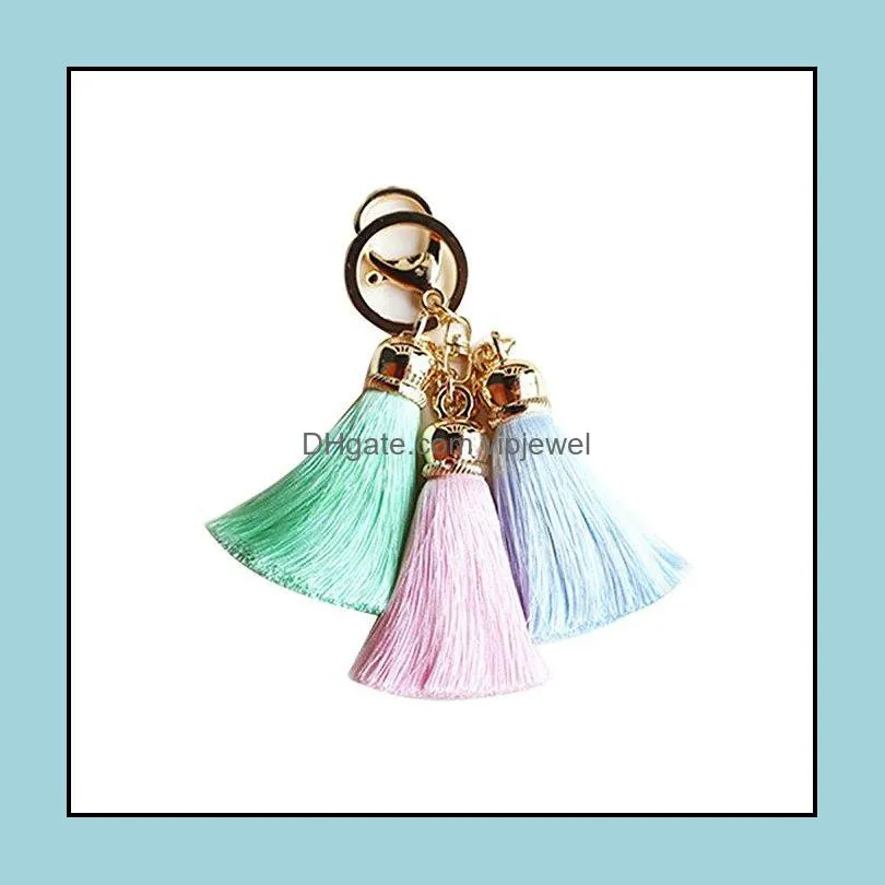 wholesale women fashion keychain lovely mix color three tassel pendants key chains jewelry phone bag accessory 9 styles b778q