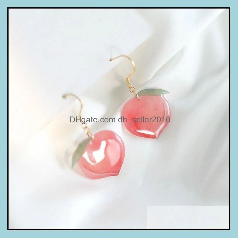 2021 summer korean acrylic trendy pink peach dangle earrings for women girls cute sweet jewelry gift fashion fruit oorbellen