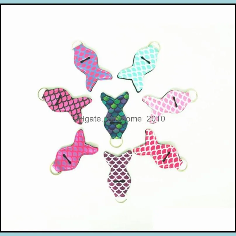 mermaid chapstick holder neoprene lipstick keychain personal chapsticks wrap key ring sleeve women balm holder party favor 100pcs