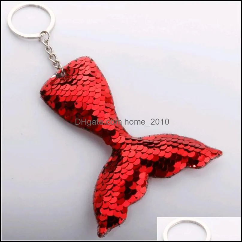 cute mermaid fish tail glitter sequins keychain for women girls handbag purse keyring jewelry gift wq653