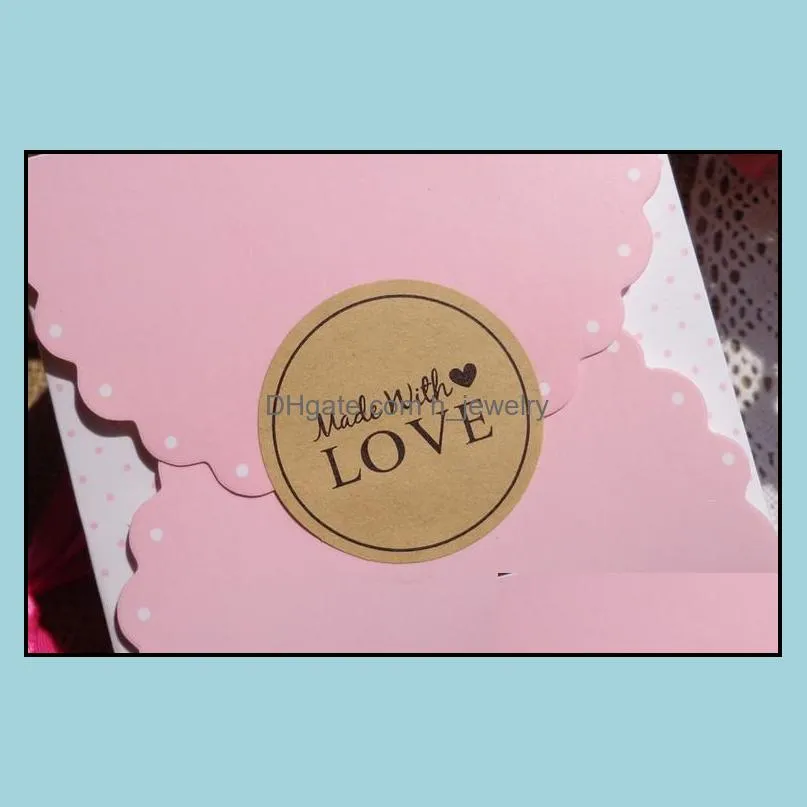 12pcs handmade wtih love heart round scrapbooking paper labels seal sticker diy gift sticker dia.3.8cm