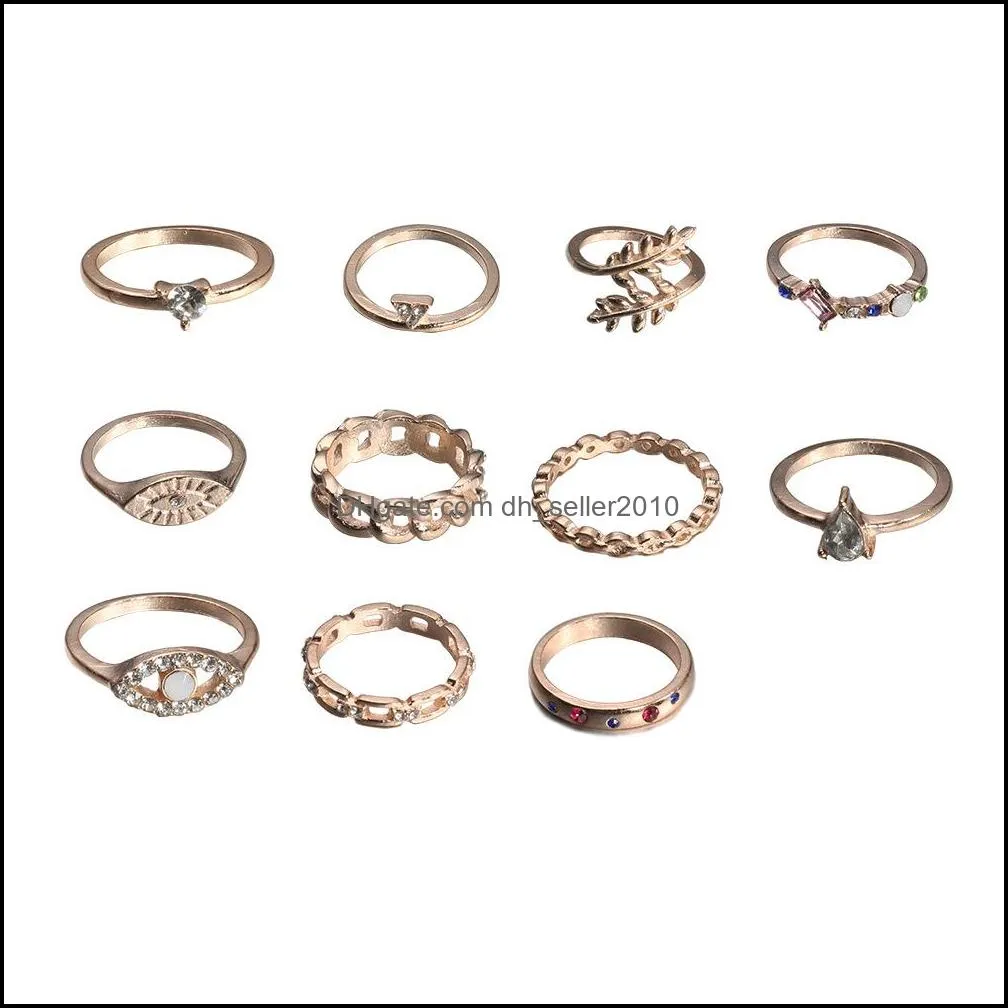 2022 vintage fashion ring set for women girls gold metal punk geometric hollow leaves women finger rings party jewelry anillos