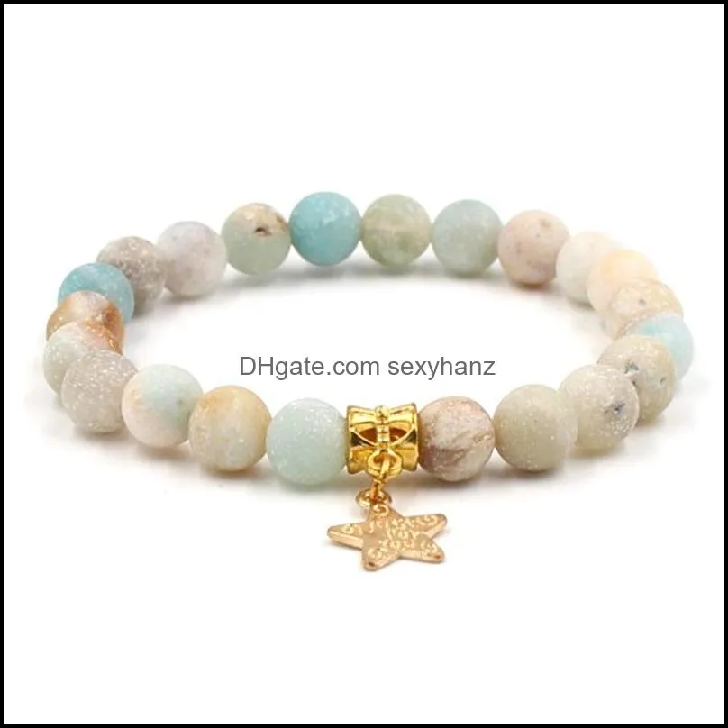 natural stone bracelet amazon scrub stone five pointed star leaf crown pendant charm bracelet bead bracelet