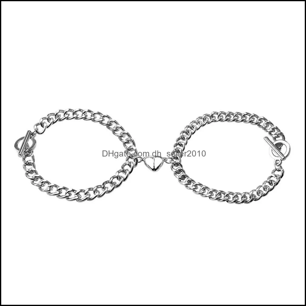 chains bracelets for women men fashion couple cuff jewelry vintage silver color heart magnet bracelets korea 2022 trendy pulsera