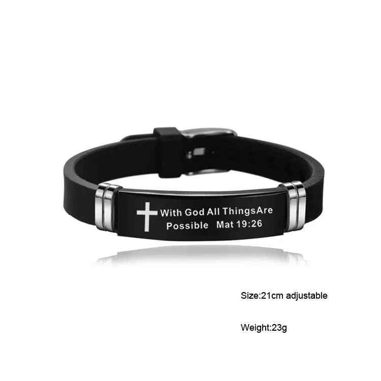cross bible verse quotes bracelets for men women soft silicone bangle stainless steel bracelet male jesus christ faith prayer