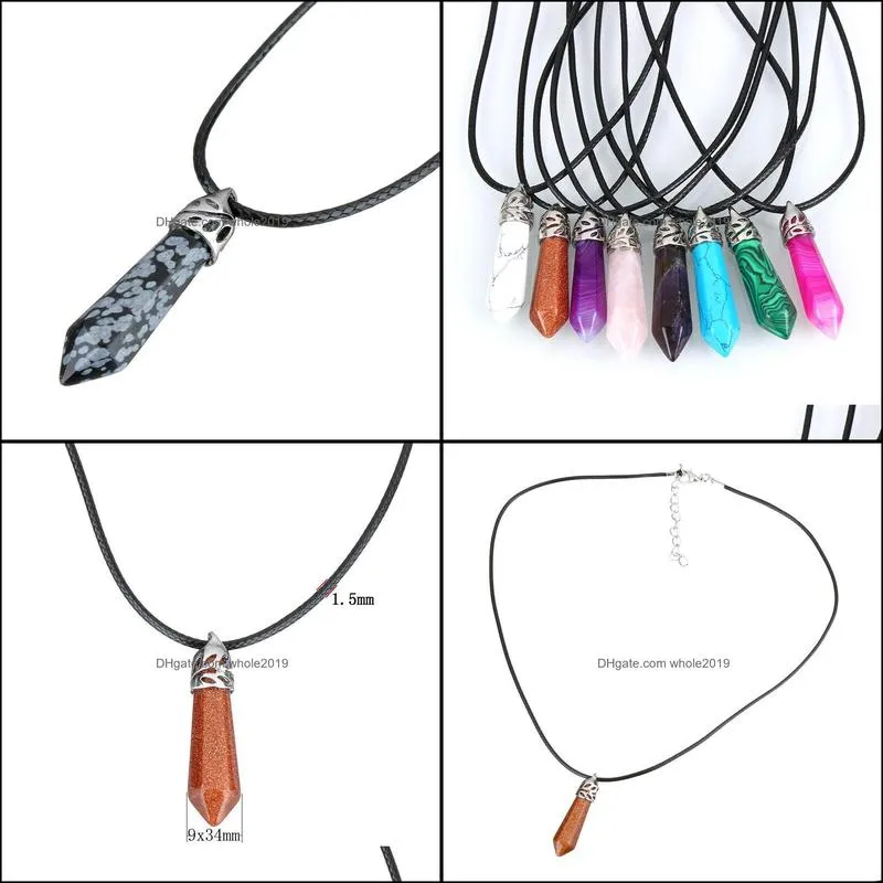 pretty stone necklace vintage natural necklace for women crystal quartz gem stone cord statement pendant leather necklaces