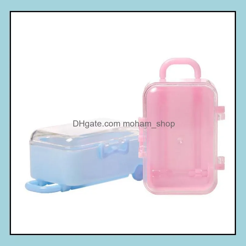 acrylic clear mini rolling travel suitcase candy box baby shower wedding favors party table decoration supplies gifts sn1434