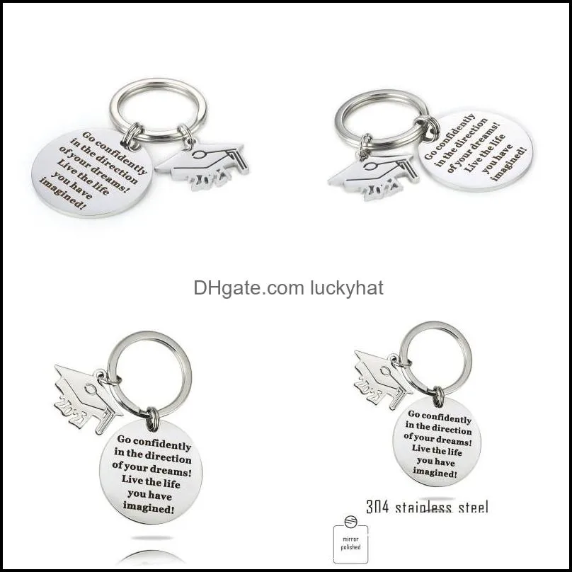 2021 graduate keychain stainless steel class of school university key chain student postgraduate mini love gift 334 g2