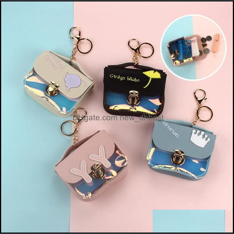 personality women kid coin wallet pu keychain lady small mini pouch hasp money key earphone line holder purse