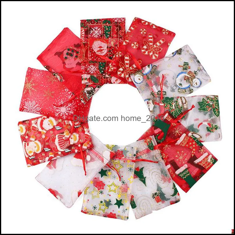 christmas candy bag bronzing organza drawstring pouches candy gift bag jewelry packaging bags xmas decoration jewelry packing bags