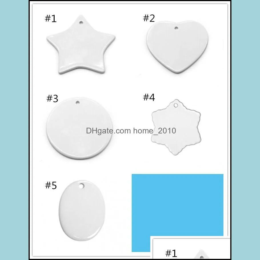 white sublimation ceramic pendant creative christmas ornaments heat transfer printing diy ceramic ornament heart round christmas decor