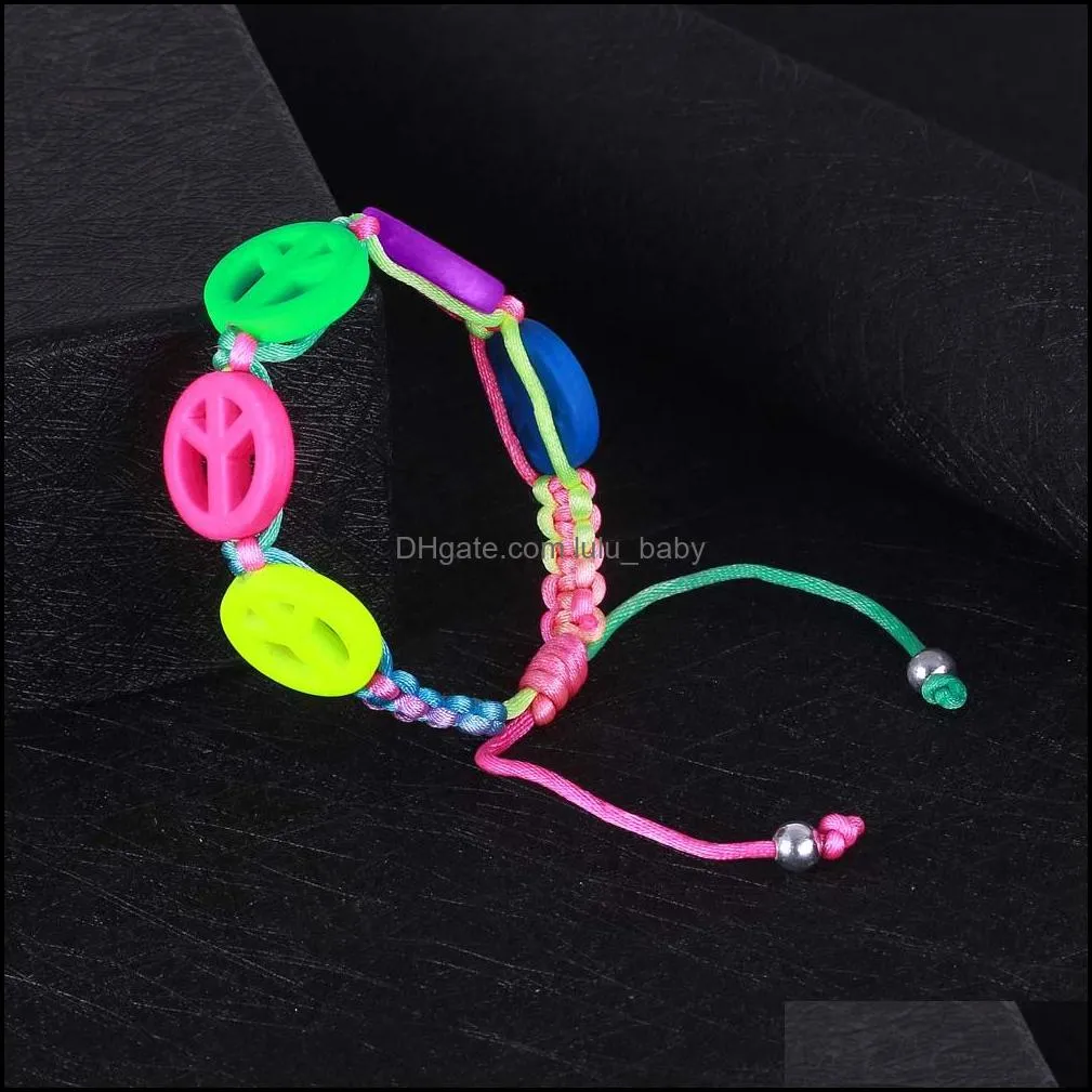 skull braided bracelets strand vintage boho colorful handmade rope woven craft peace sign charms bracelet fashion jewelry