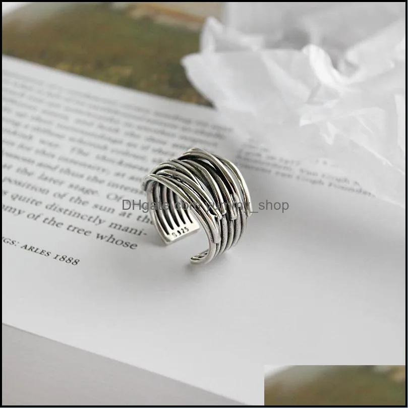 authentic 925 sterling silver multilayer wrap open rings for women vintage female adjustable statement ring 831 r2