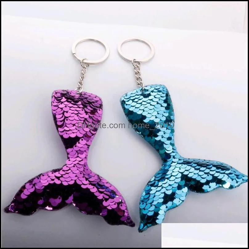 cute mermaid fish tail glitter sequins keychain for women girls handbag purse keyring jewelry gift wq653