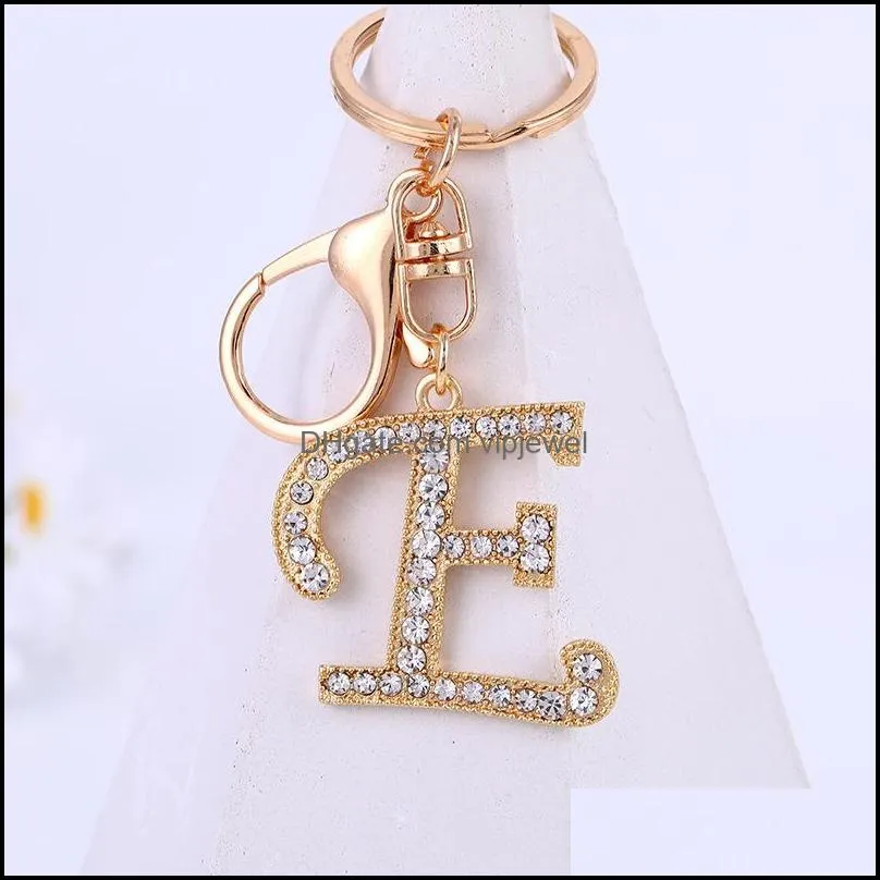 26 alphabet keychains fashion letter keyfob jewelry for women girls simple bling crystal keyring phone bag accessories p313fa