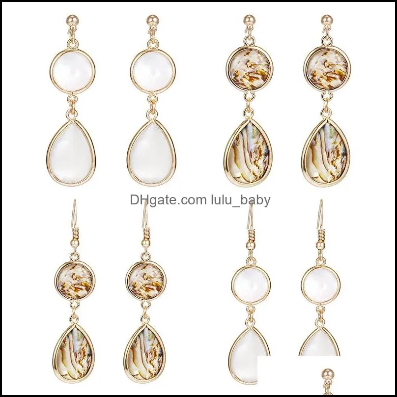  design waterdrop abalone shell dangle earrings gold plated copper statement teardrop hook earring for women girl wholesale jewelry