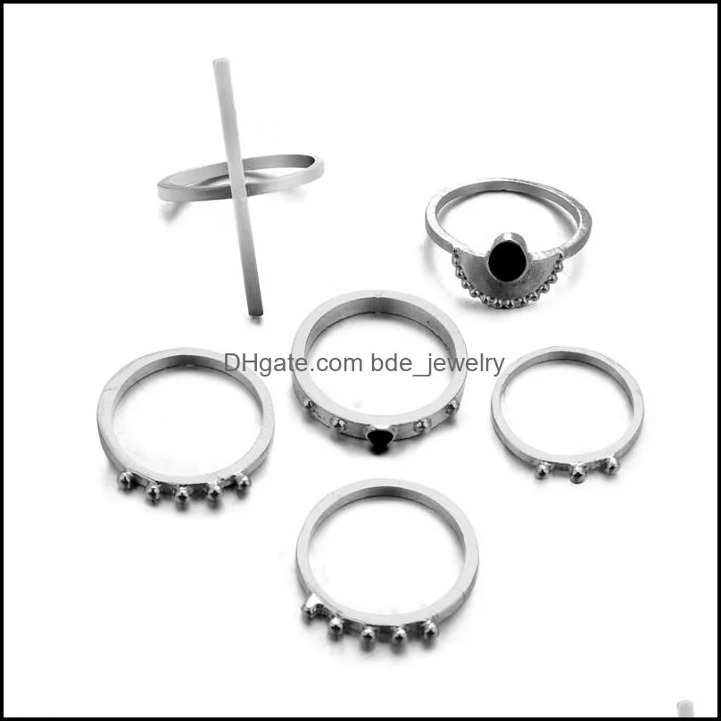 10 design boho vintage gold hoop black teardrop silver moon rings set for women finger ring 2020 female bohemian jewelry giftsz