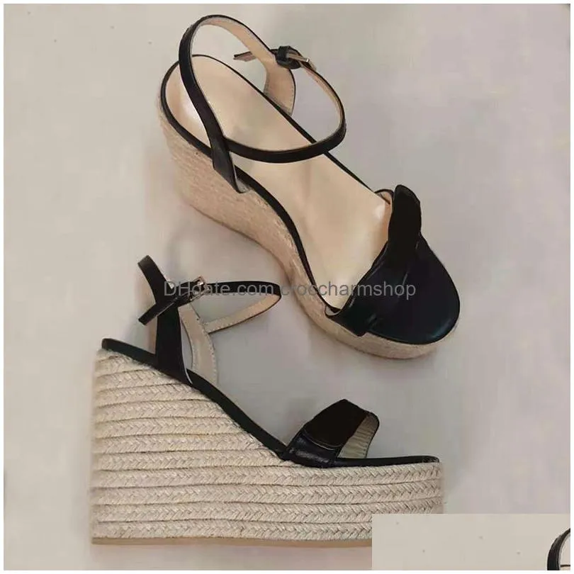 2022 designer wedge sandal womens leather platform espadrille 813cm high heels adjustable ankle strap sandals summer party wedding shoes with box