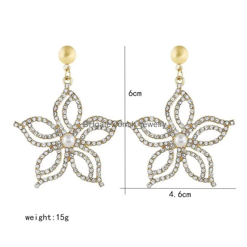 fashion jewelry s925 silver post earrings rhinstone flower stud dangle earrings