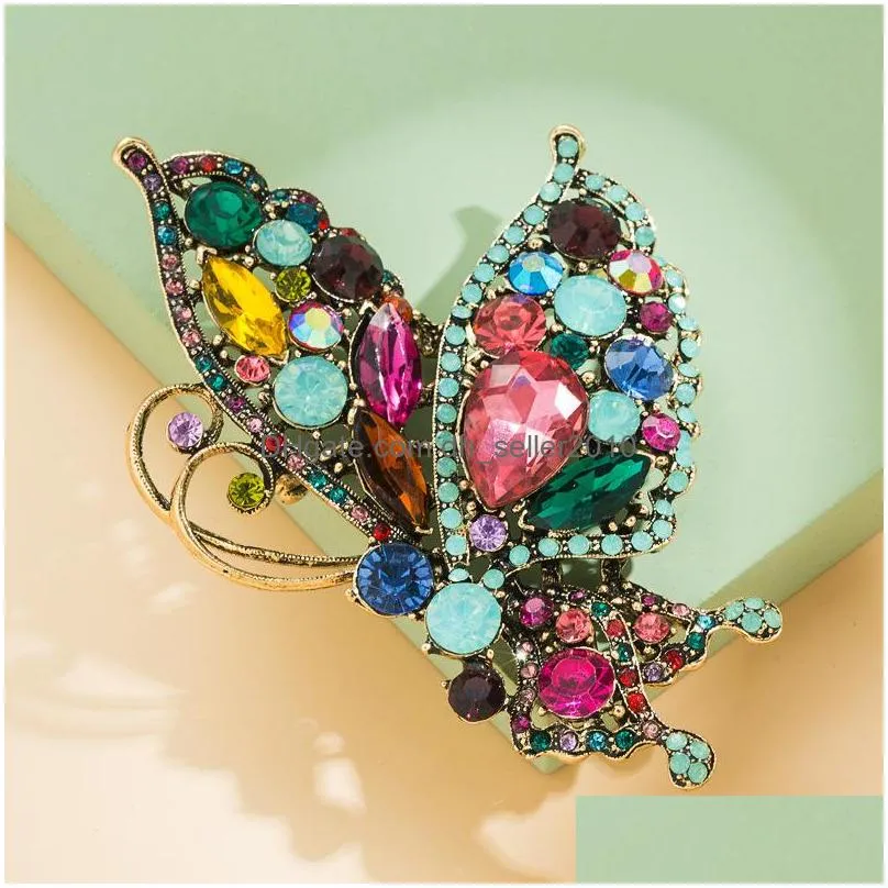 fashion jewelry elegant brooches colorful crystal rhinestone inlaid animal snake butterfly brooch pin