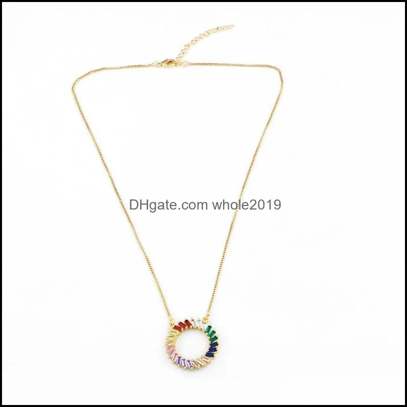 cz rainbow gold necklace stone for woman multicolored cubic zirconia long box chain necklace pendants high quality copper metal