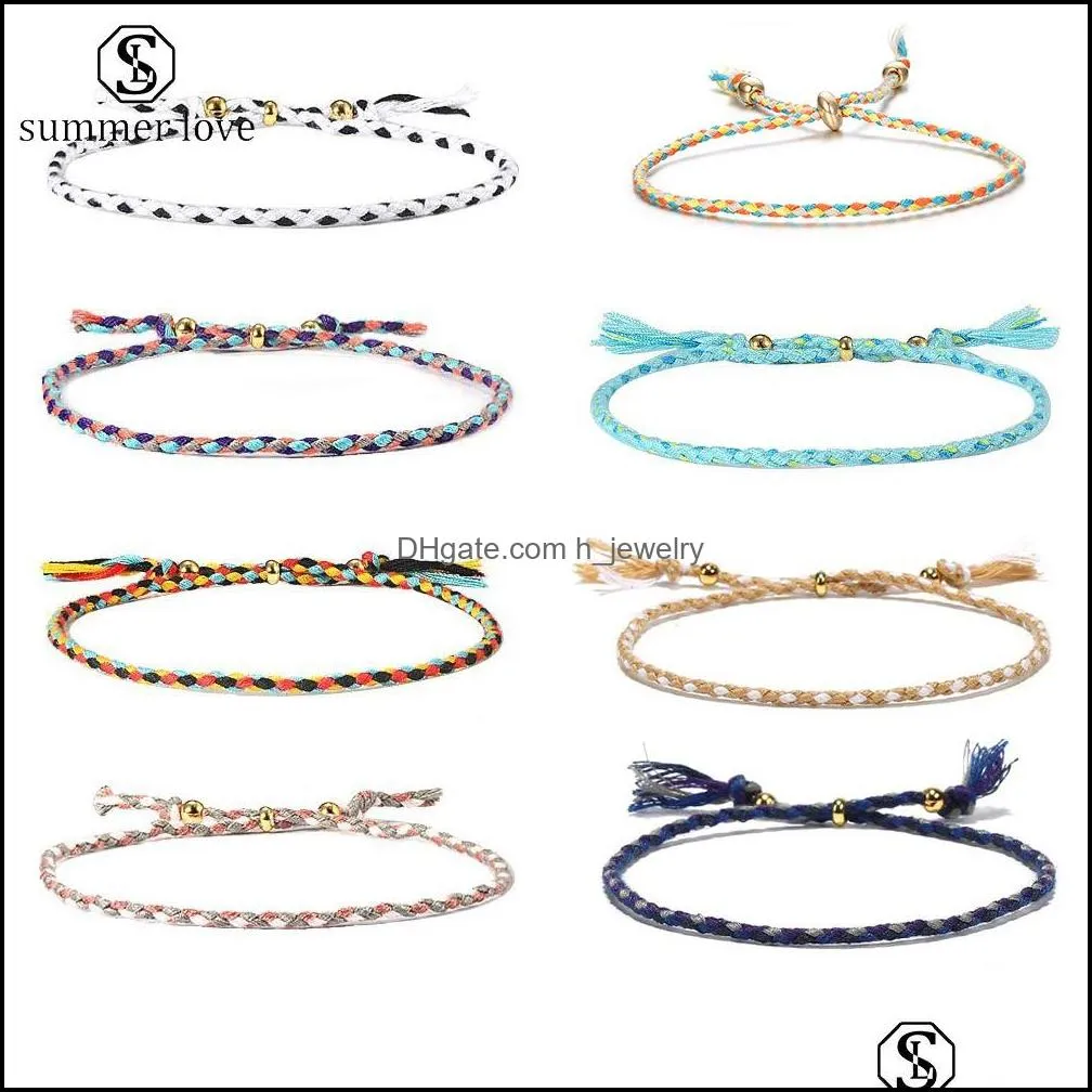  est colorful woven rope bracelet by hand bohemia polyester thread braided friendship bracelet adjust length for women girl jewelry