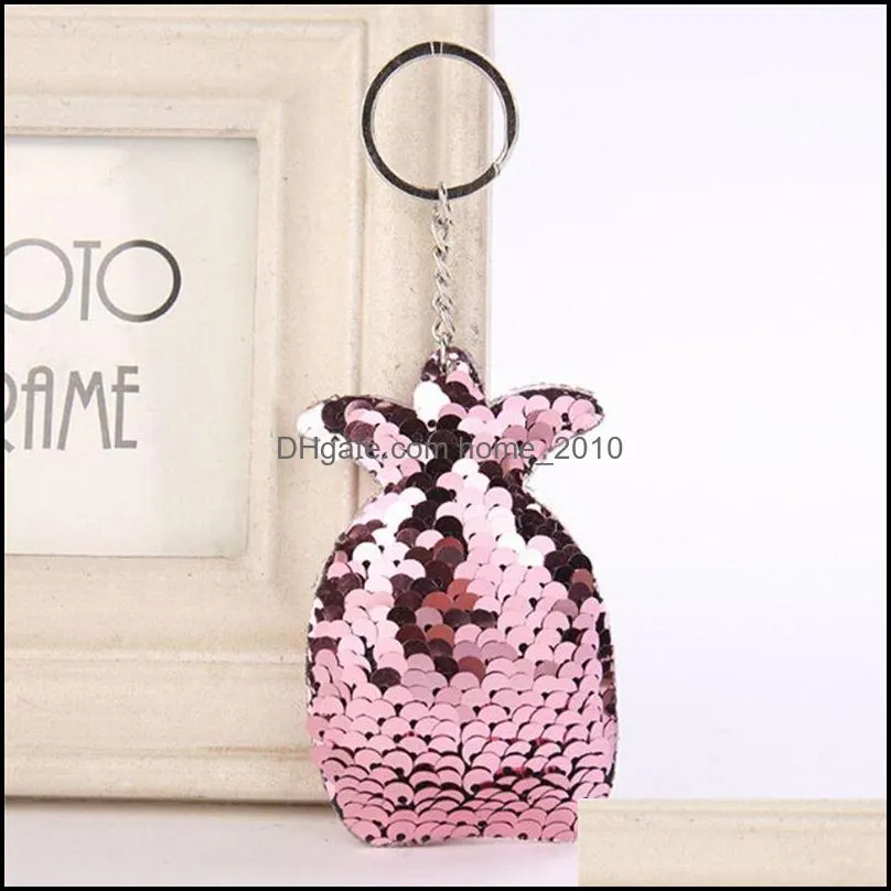 sequined pineapple keychain cute fruits pendant party glossy fruit ornaments sequins keyring for women bag key chains summer jewelry