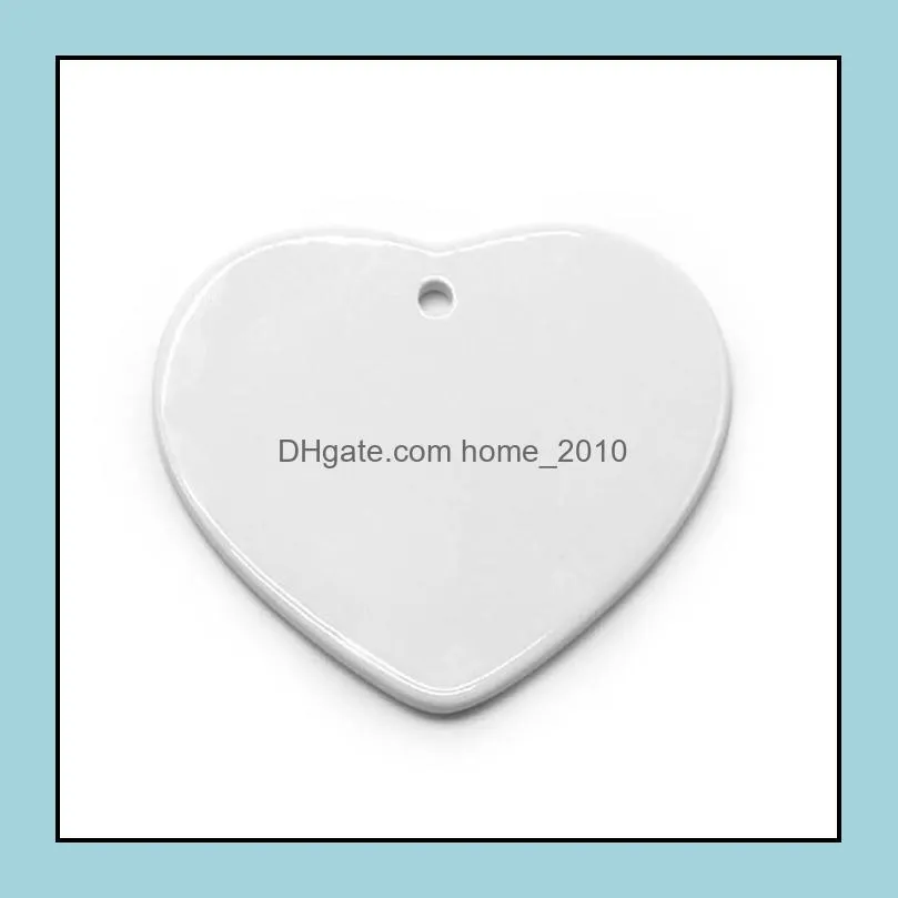 white sublimation ceramic pendant creative christmas ornaments heat transfer printing diy ceramic ornament heart round christmas decor