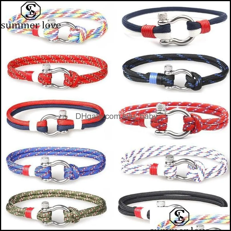 fashion stainless steel bracelet navy style braided rope buckles survival bracelets for men women charm jewelry gift wholesalez