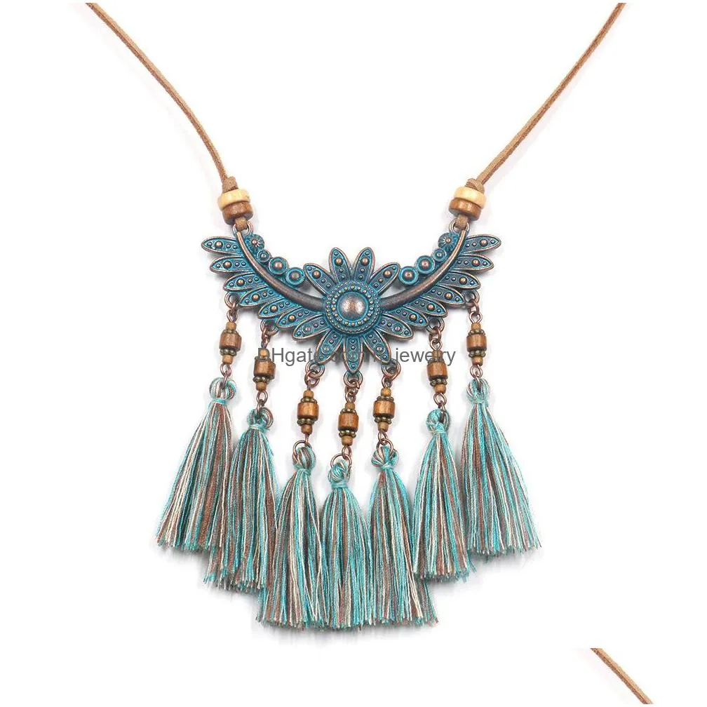 bohemian fashion jewelry womens vintage necklace handmade beads tassels pendant necklace