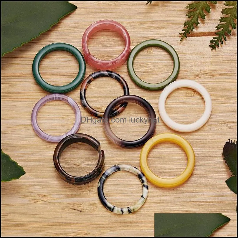 10pcs/set colourful resin acrylic band rings set for women geometric round rings girl temperament versatile jewelry gifts