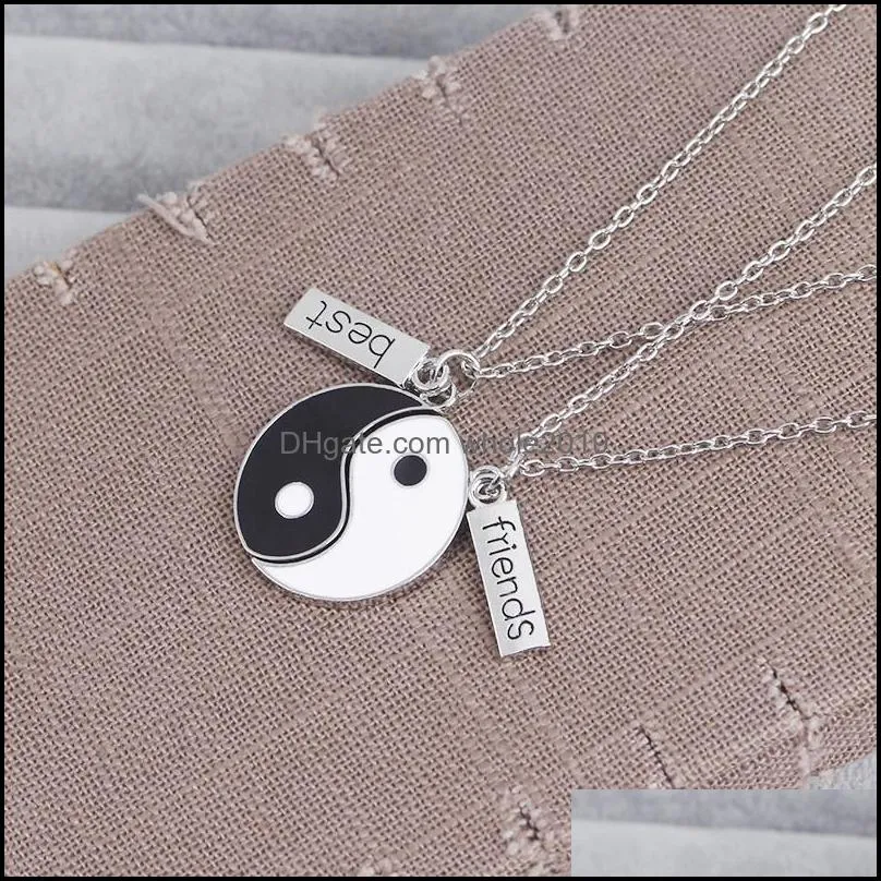  friends pendant necklace yin stitching set black white couple pair chain necklace mens gift