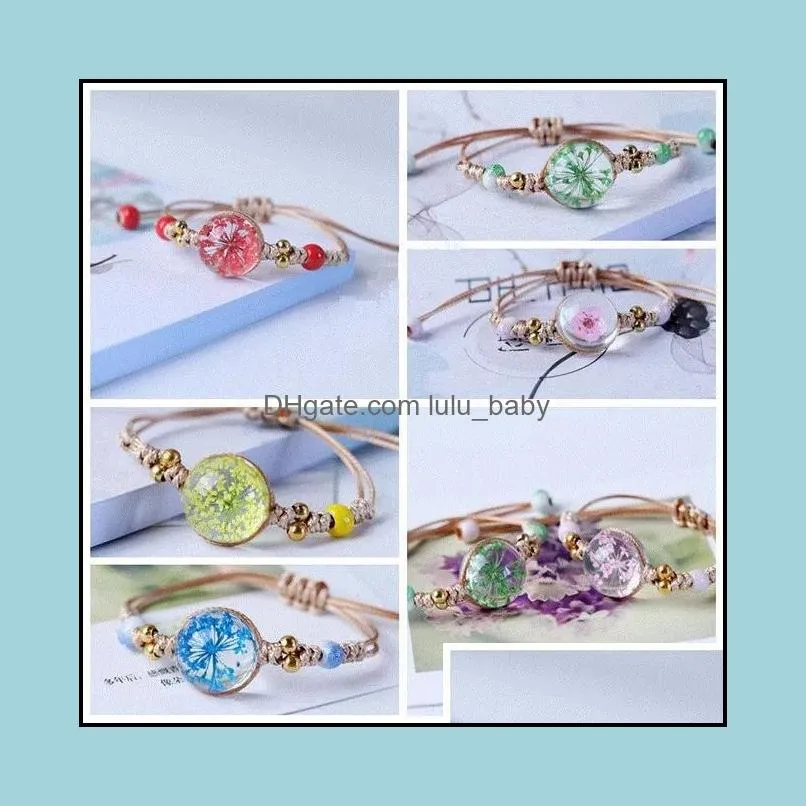 glass ball dried flower bracelet handmade rope knot braided ceramics beads bracelets jewelry