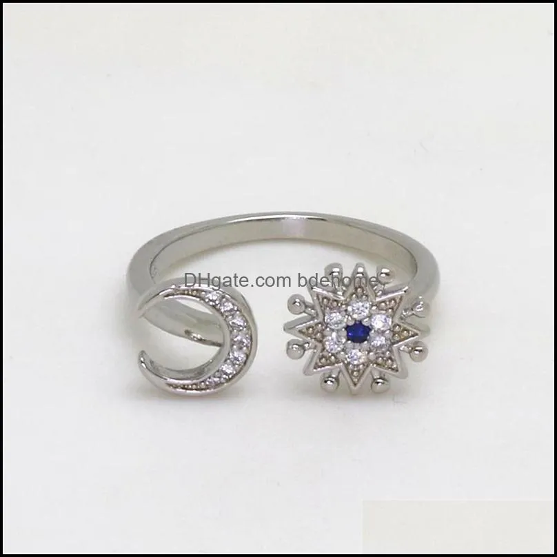 fashion hand white gold color star moon ring suitable for wedding party women jewelry micro set star moon open ring bdehome