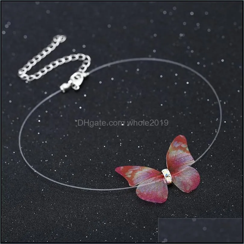 2019 fashion crystal colorful butterfly chokers invisible fishline silk 3d yarn choker necklace jewelry gifts for women