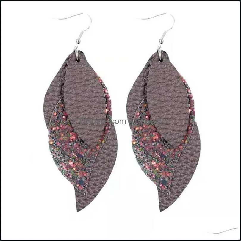  trendy multi layers leaf drop earrings boho sequins colorful leaves leather dangle earrings for women statement jewelry gift