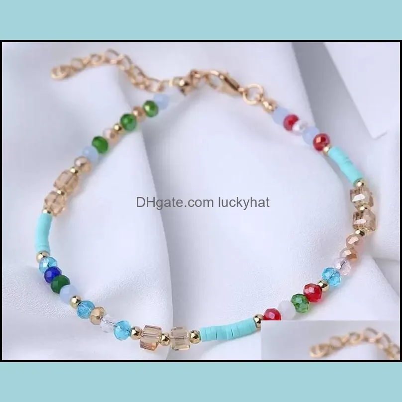 summer crystal beads anklets for women female barefoot sandals foot jewelry multi color ankle bracelets for women leg chain jewelry c3