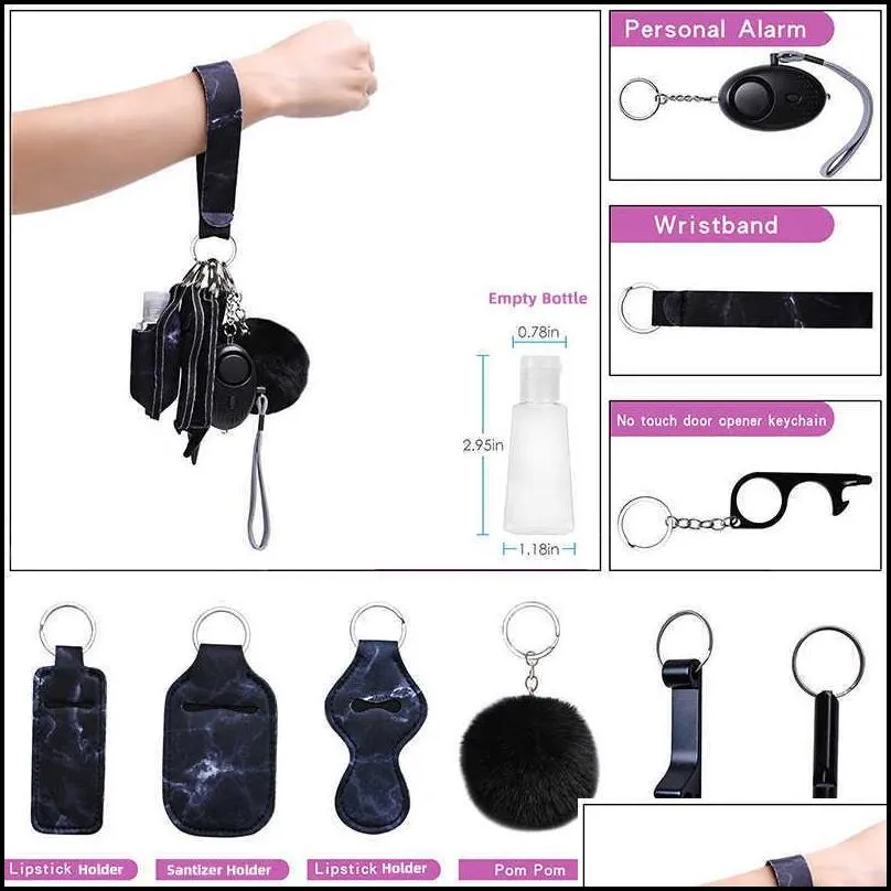 self defense keychain set for women 2022 factory multi colors alarm pompom wristlet suit