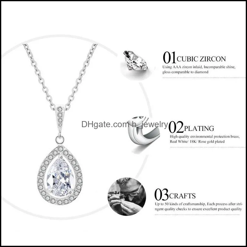 cubic zircon bridal necklace pendant with pave frame halo and bold pearshaped teardrop necklace for women wedding anniversary